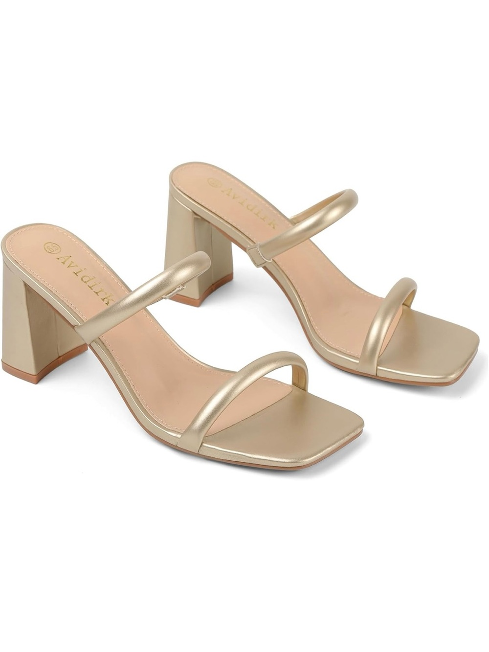 Metallic Gold Double-Strap Block Heel Sandals